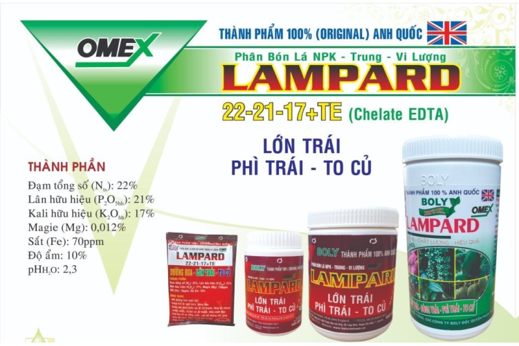 LAMPARD NPK TRUNG-VI LƯỢNG 22-21-17+TE (CHELATE EDTA) BOLY
