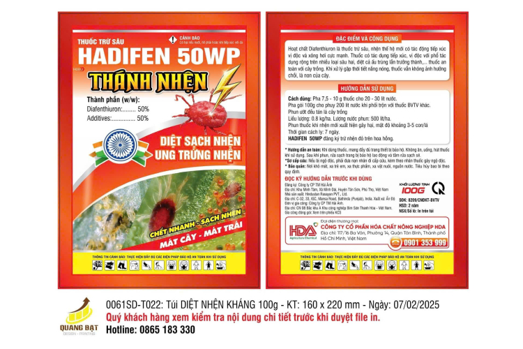 THÁNH NHỆN HADIFEN 50WP 100G HÓA CHẤT NÔNG NGHIỆP HDA