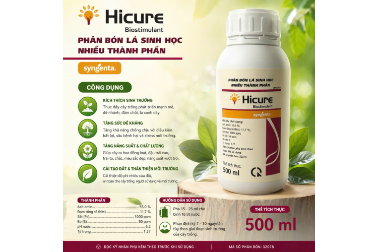 Phân bón lá HICURE BIOSTIMULANT Chai 500ml (Syngenta)