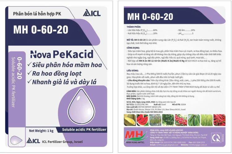 Phân bón lá hỗn hợp PK MH 0-60-20 Nova PeKacid