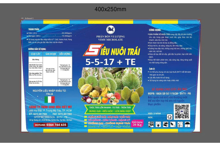 VIMY MICROLATE - SIÊU NUÔI TRÁI 5-5-17 + TE 20KG