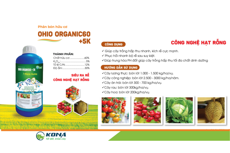 PHÂN BÓN HỮU CƠ OHIO ORGANIC60 + 5K KONA