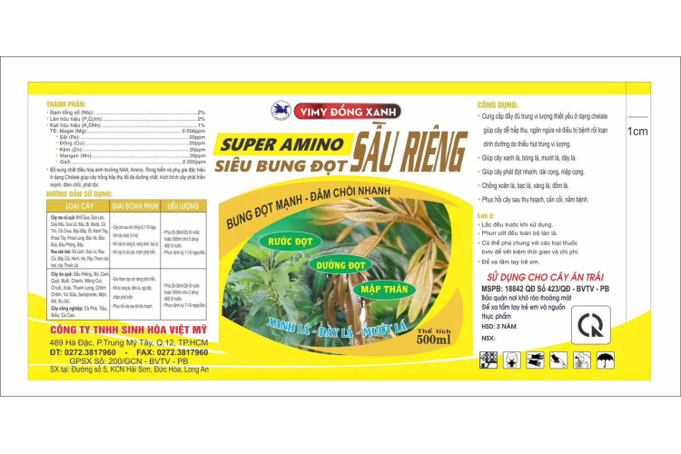 VIMY ĐỒNG XANH SUPER AMINO SẦU RIÊNG 500ML