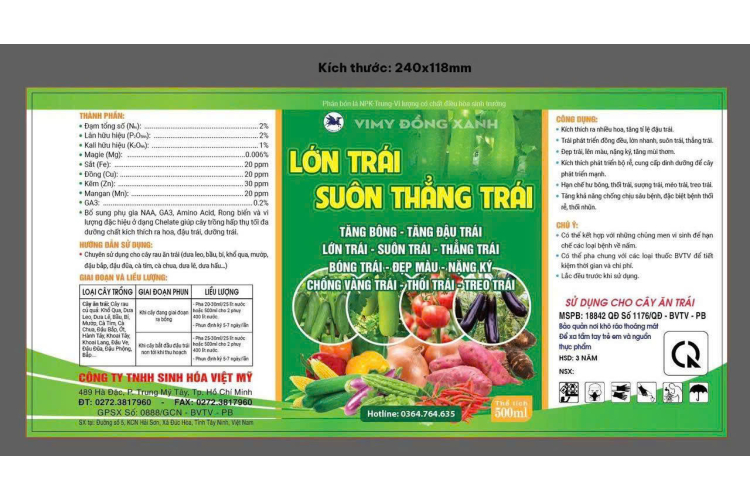 VIMY ĐỒNG XANH-LỚN TRÁI SUÔN THẲNG TRÁI 500ML