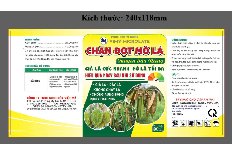 VIMY MICROLATE CHẶN ĐỌT MỞ LÁ 500ML - CHUYÊN SẦU RIÊNG