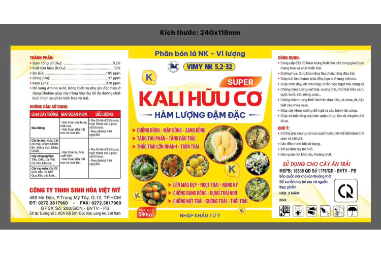 VIMY NK 5,2-32 - SUPER KALI HỮU CƠ 500ML