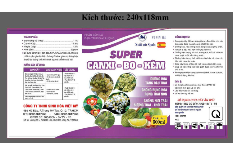 VIMY 04 SUPER CANXI-BO-KẼM 500ML